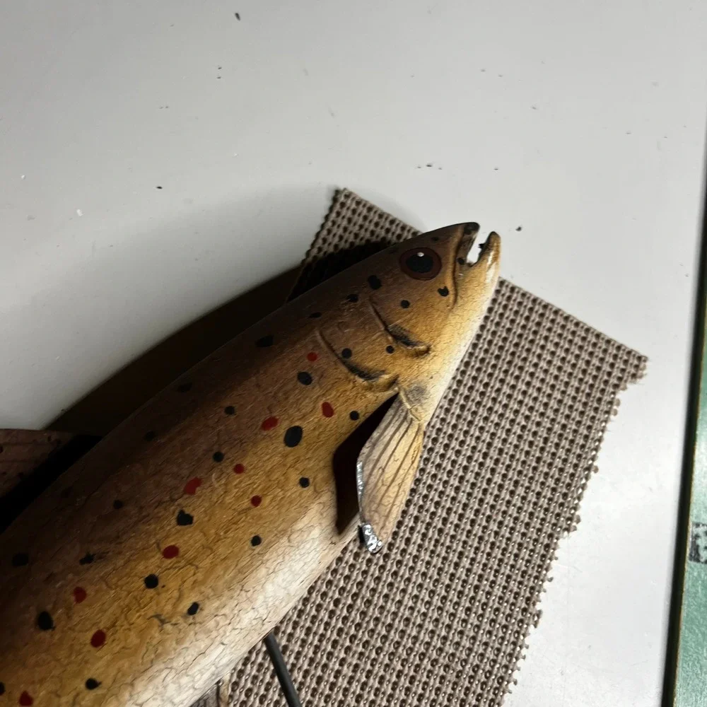 Vintage Hand Carved Wooden Brown Trout Fish Decoy Folk Art Rustic Cabin Decor